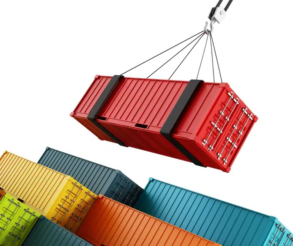 Shipping container being lifted by crane – logistics and transportation